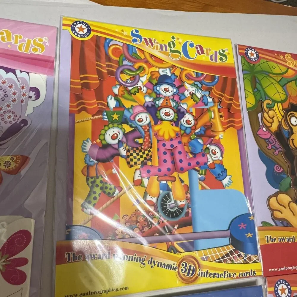 New Lot of 6 Swing 3D Popup Cards Santoro Birthday kids monkey horse butterfly
